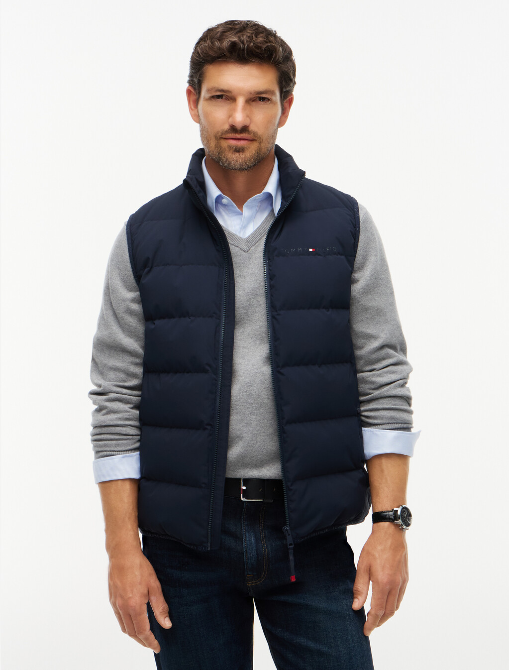 Lightweight Down Packable Gilet, Navy Blue, hi-res