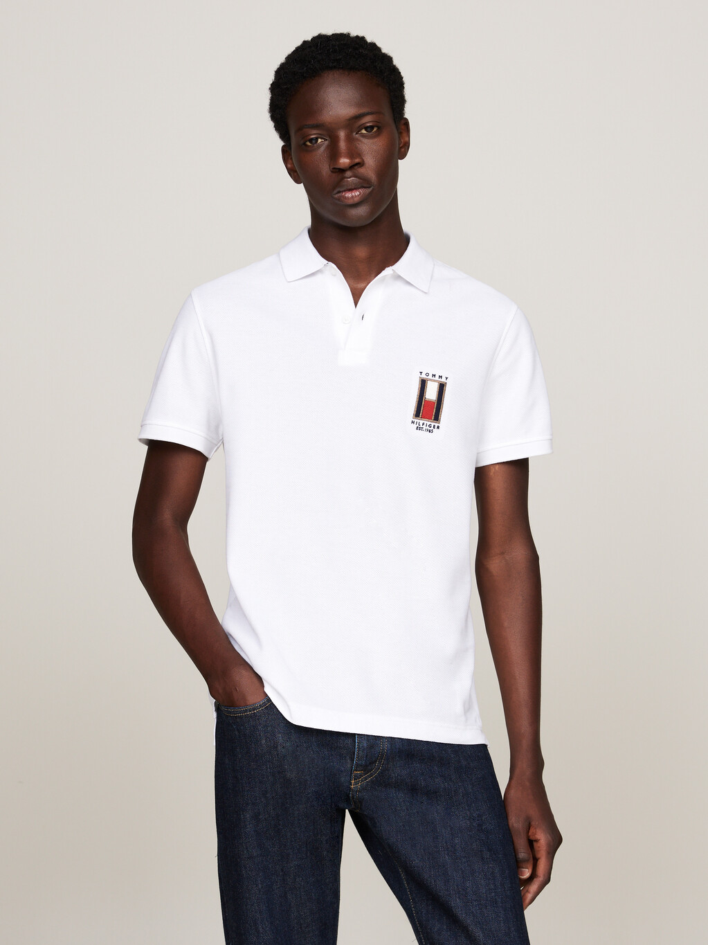 Regular Vertical Flag Polo Shirt, White, hi-res