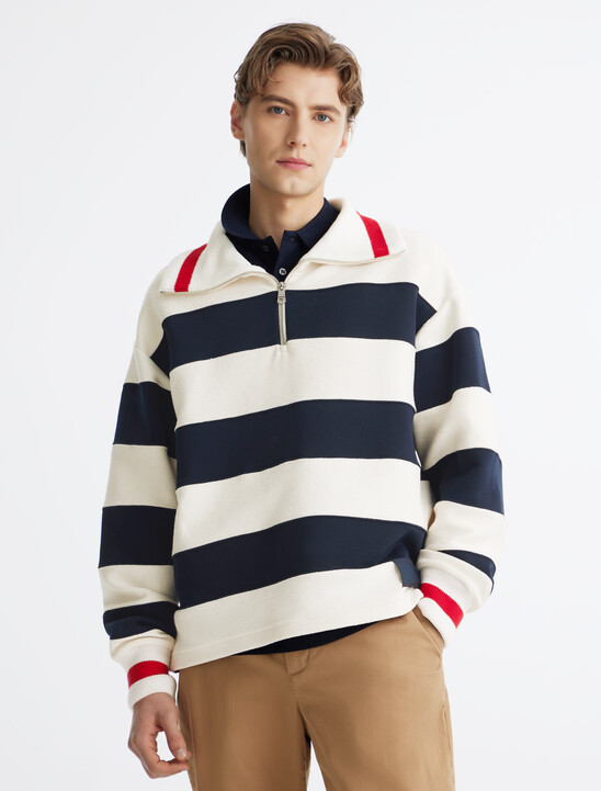 Breton Stripe Half Zip Rugby Shirt