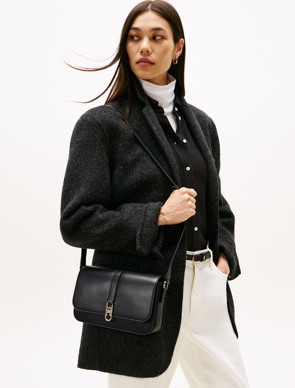 TH Monogram Flap Crossbody Bag, Black, hi-res
