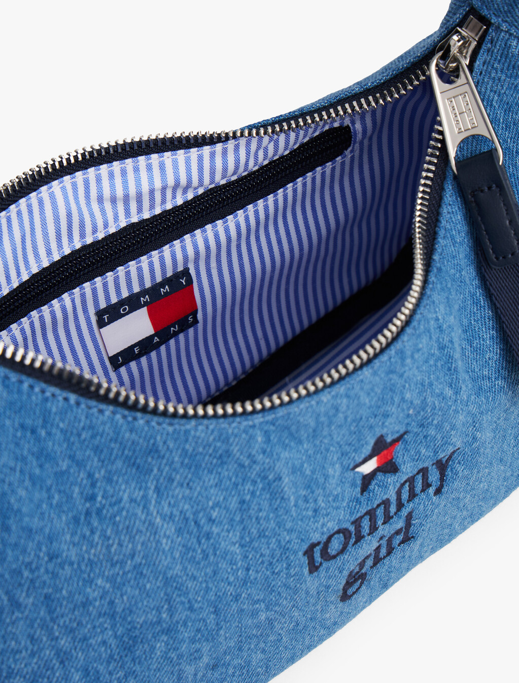 Tommy Girl Logo Charm Denim Shoulder Bag, Mid Blue Denim Wash, hi-res