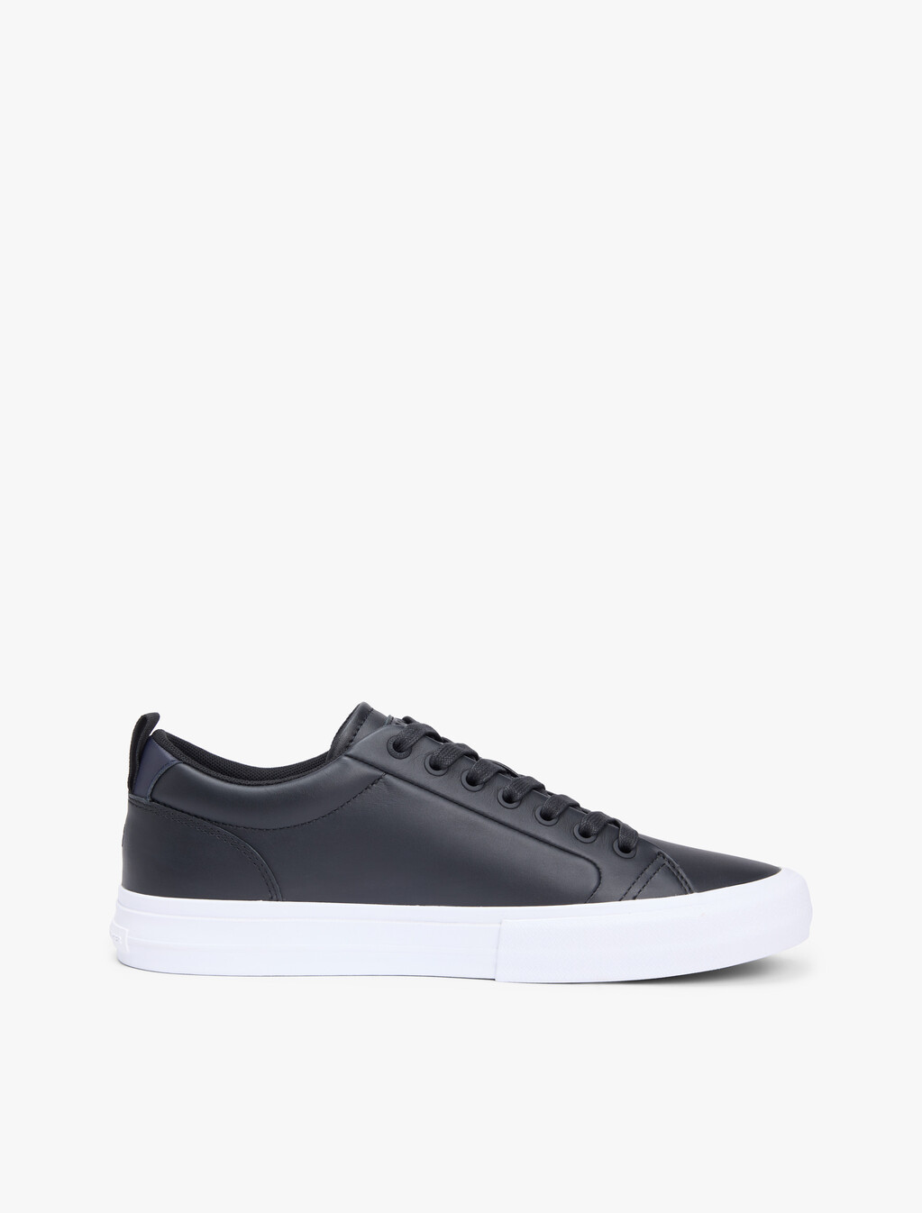 Contrast Midsole Debossed Leather Trainers, Black, hi-res