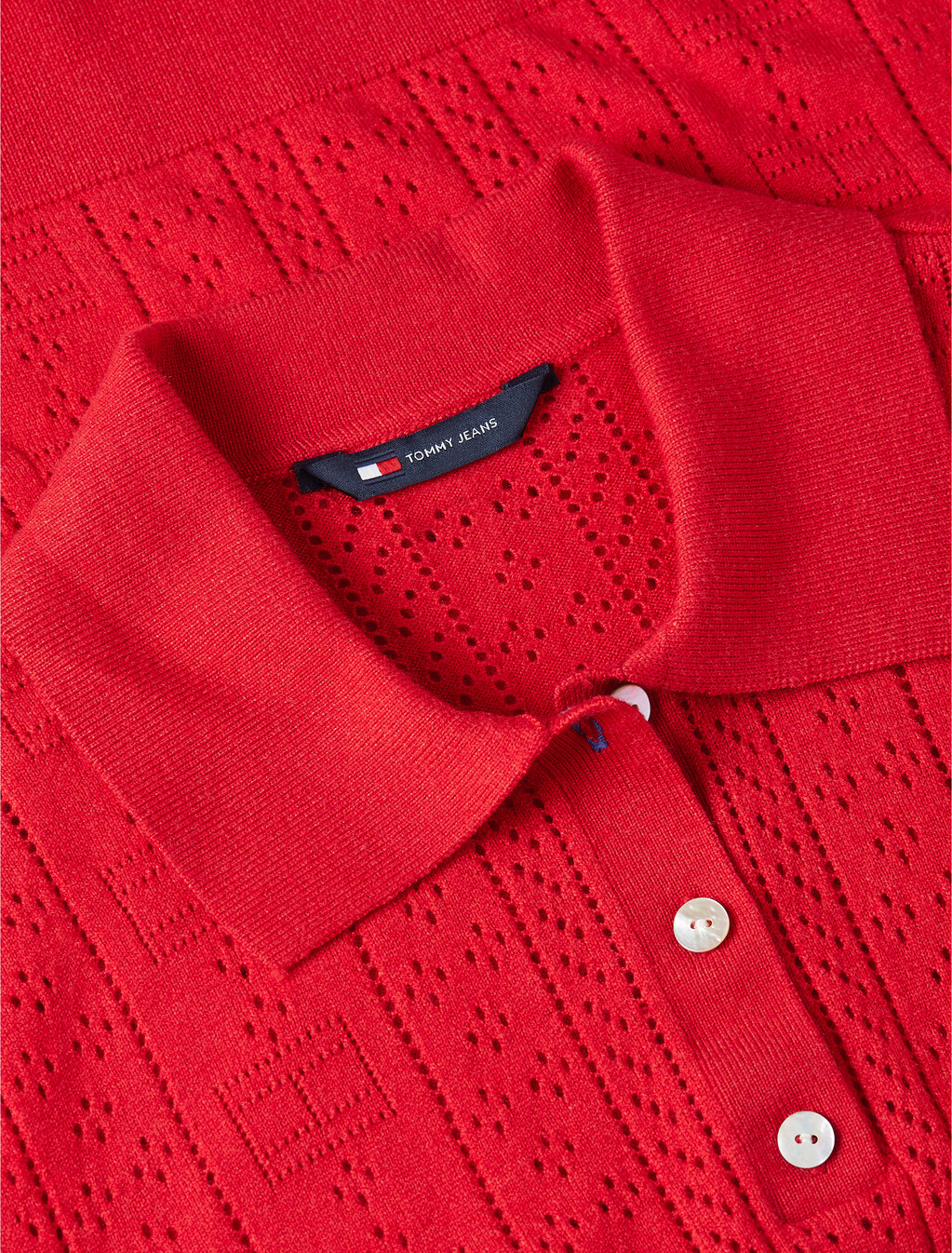 Pointelle Flag Short Sleeve Polo Jumper, Amaryllis Red, hi-res