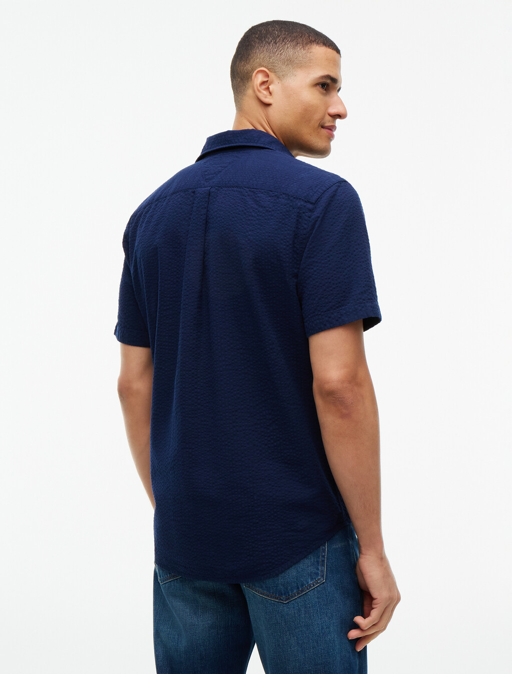 Regular Fit Seersucker Short Sleeve Shirt, Carbon Navy, hi-res