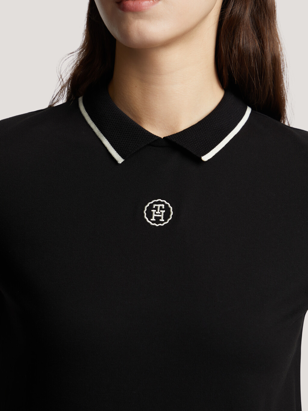 TH Monogram Buttonless Polo, Black, hi-res