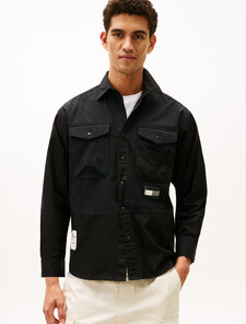 Mix Fabric Utility Shirt, Black, hi-res
