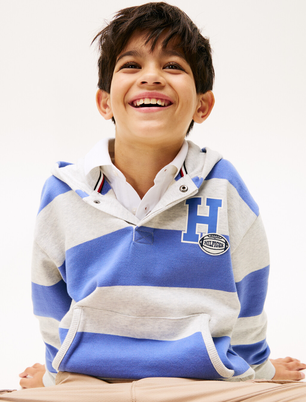 Varsity Stripe Concealed Placket Hoody, Soft Sapphire Stripe, hi-res