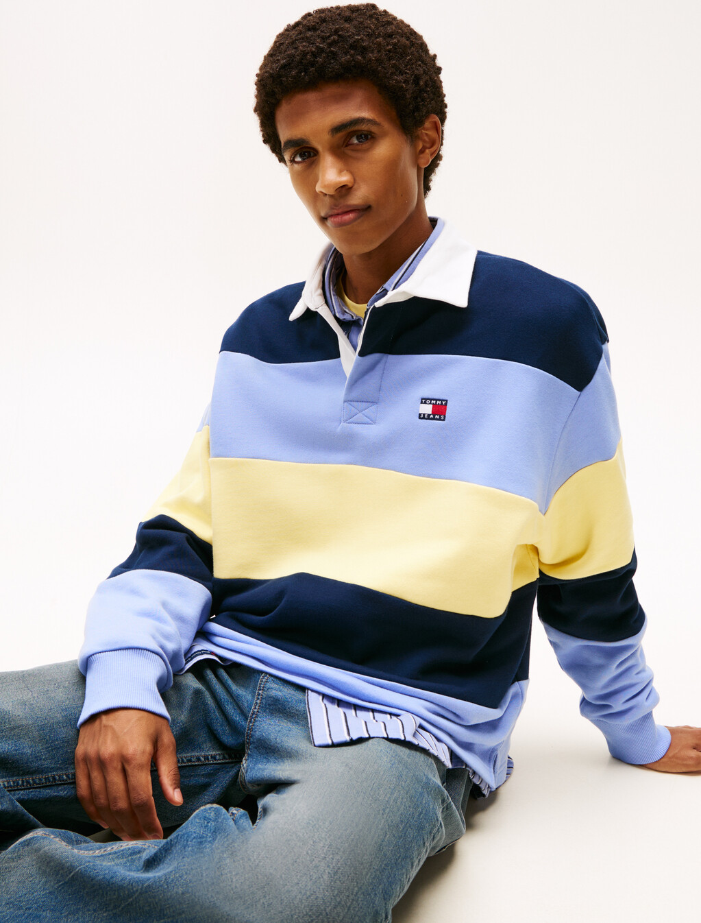 Tommy Badge Stripe Relaxed Rugby Shirt, D N Navy/Nordic Iris/Citronella, hi-res