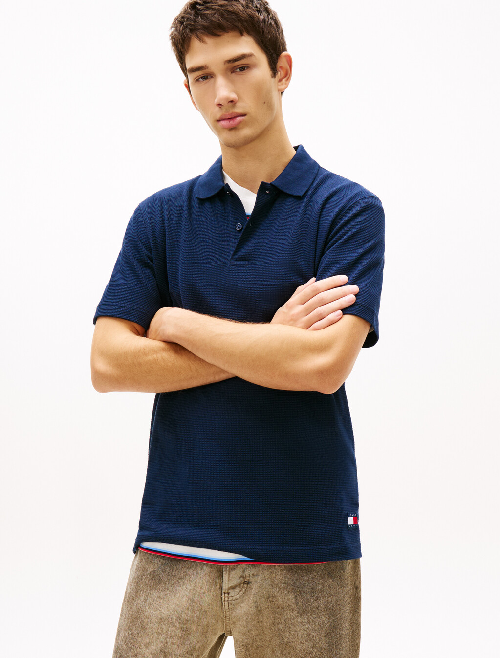 Tommy Badge Regular Fit Waffle Knit Polo Shirt, Dark Night Navy, hi-res