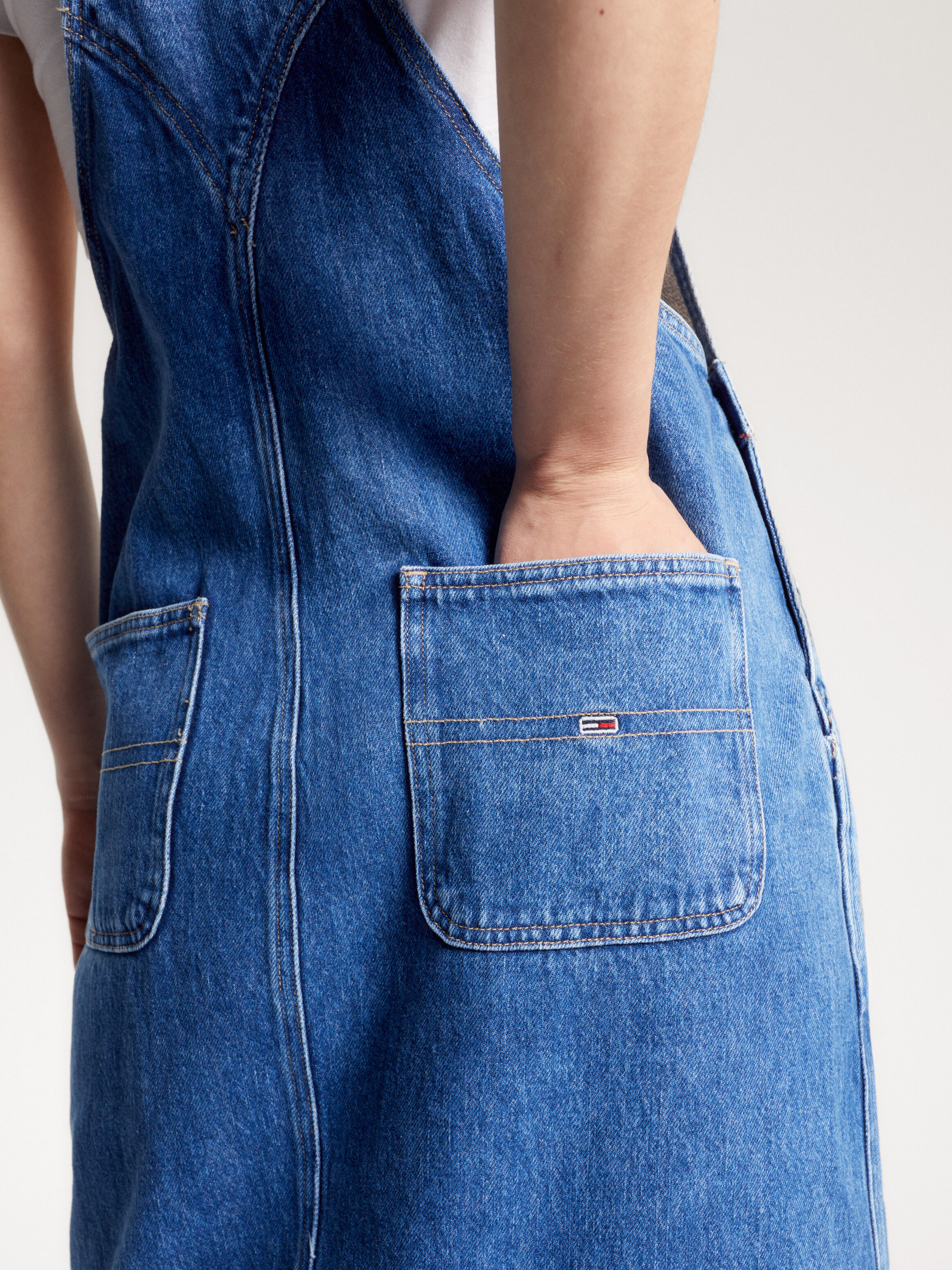 Denim midi dungaree best sale dress