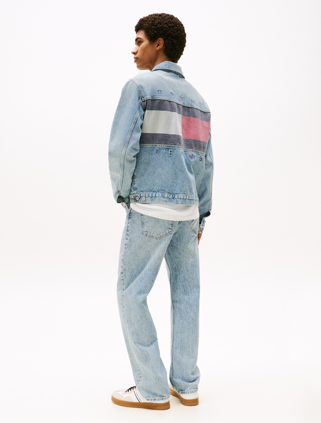 Tommy Flag Denim Trucker Jacket, Denim Mid Light Blue, hi-res