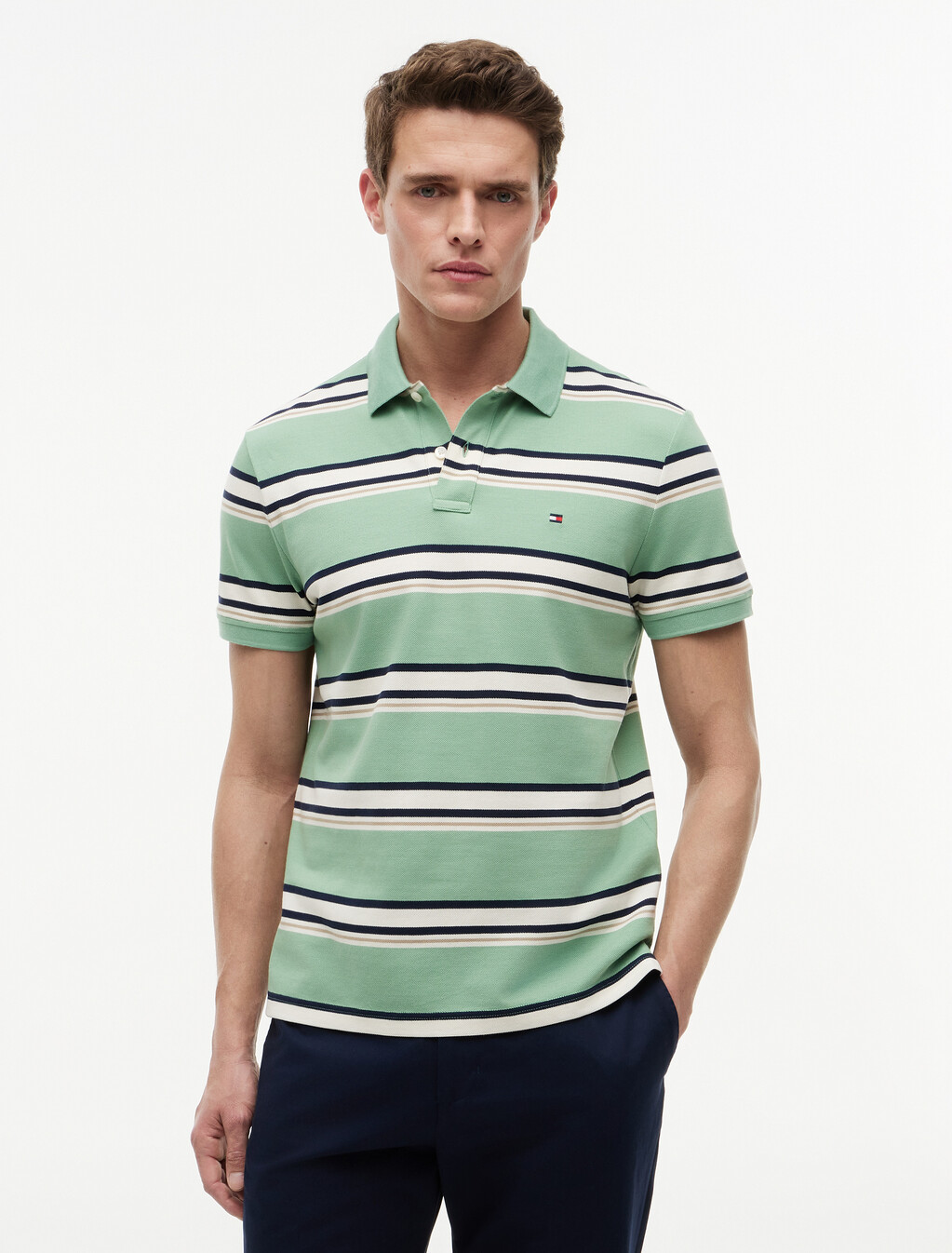 Regular Fit Pique Stripe Polo Shirt, Cut Grass / Multi, hi-res