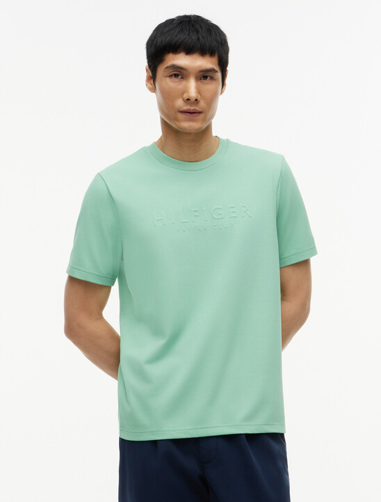 Embossed Logo Pique Interlock Knit T-Shirt