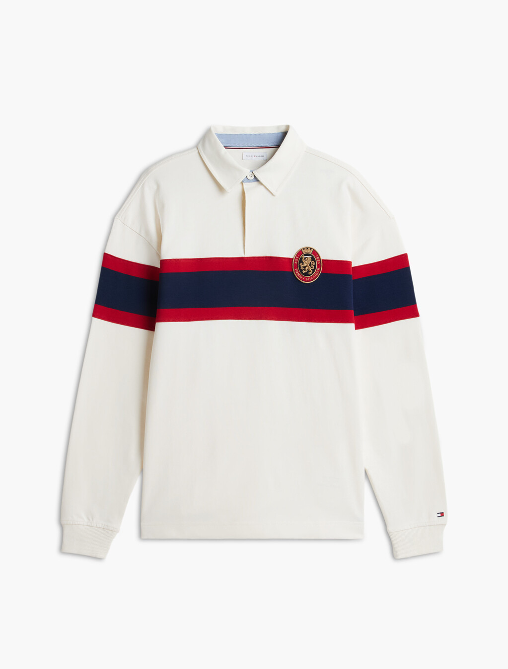Crest Colour-Blocked Relaxed Rugby Shirt, Ivory Petal, hi-res