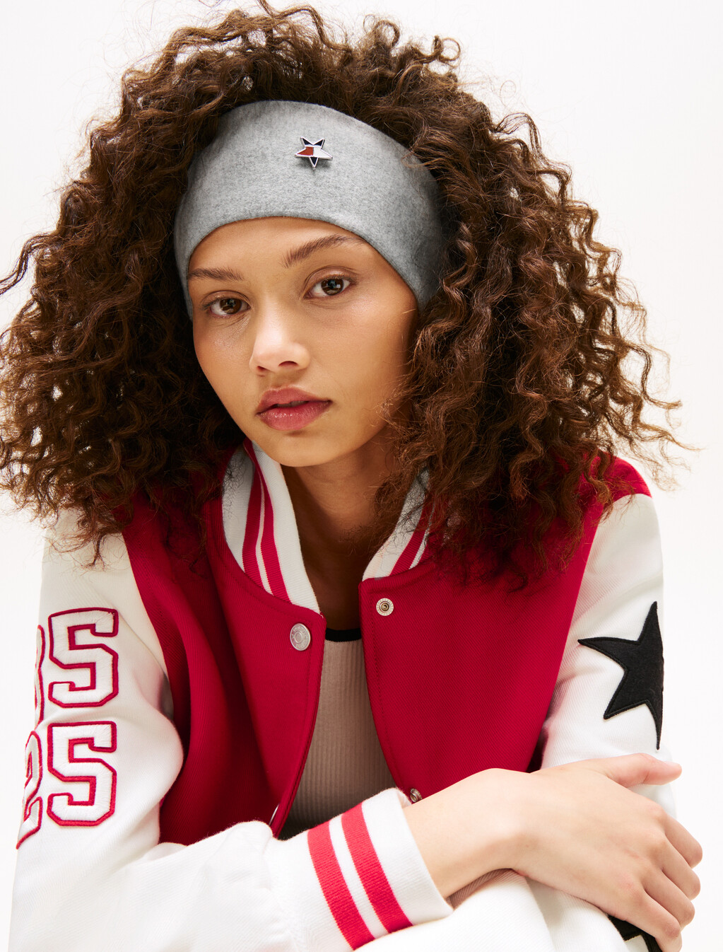Tommy Girl Star Logo Headband, Grey Melange, hi-res