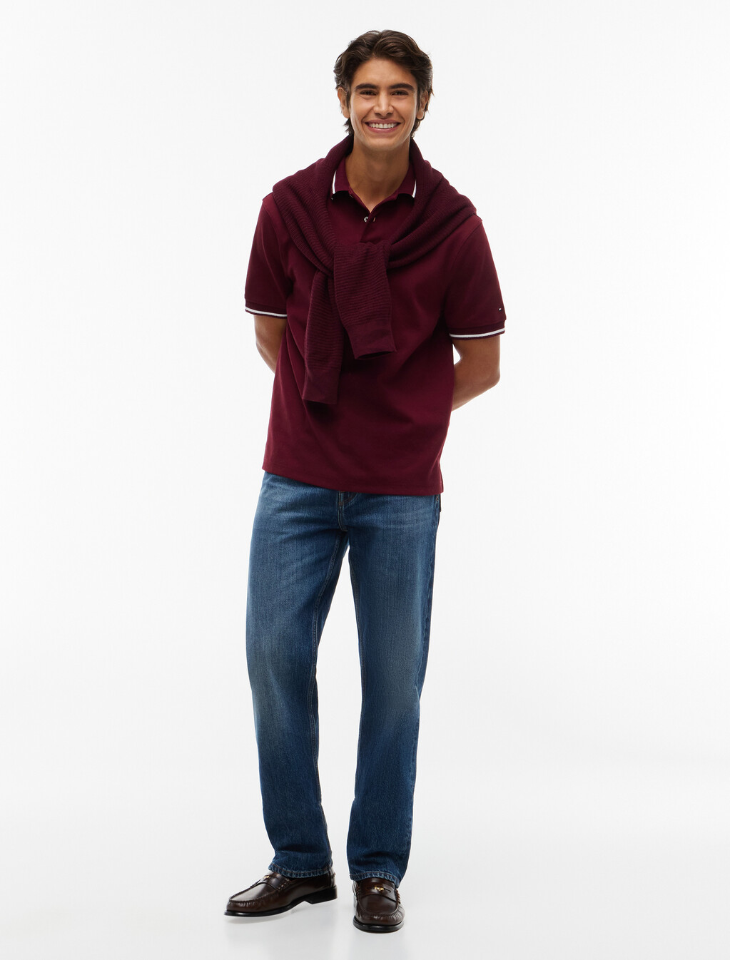 Relaxed Fit Foulard Jacquard Polo Shirt, Burgundy, hi-res