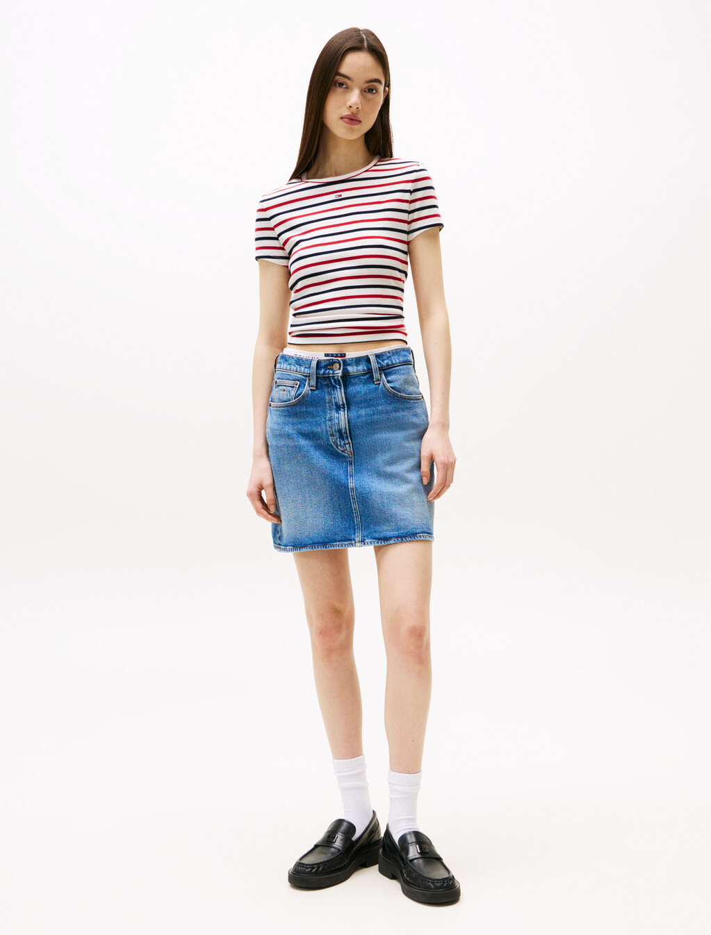 Essential Rib Knit Slim T-Shirt, White / Red / Navy Stripe, hi-res