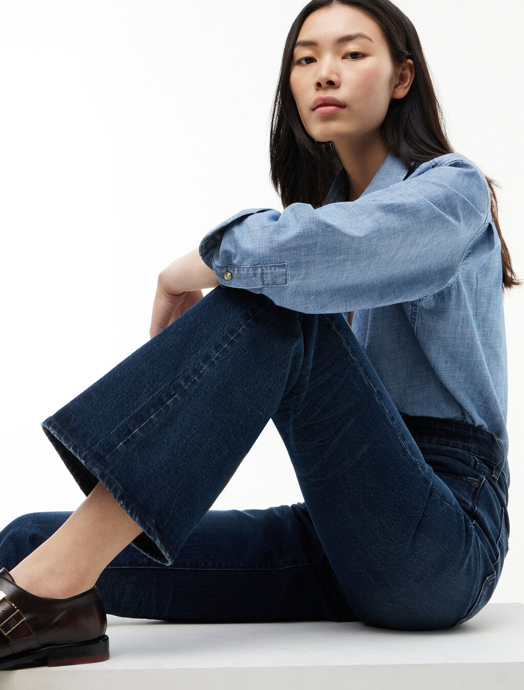 Sylvia High Rise Bootcut Faded Jeans, Blue Black, hi-res