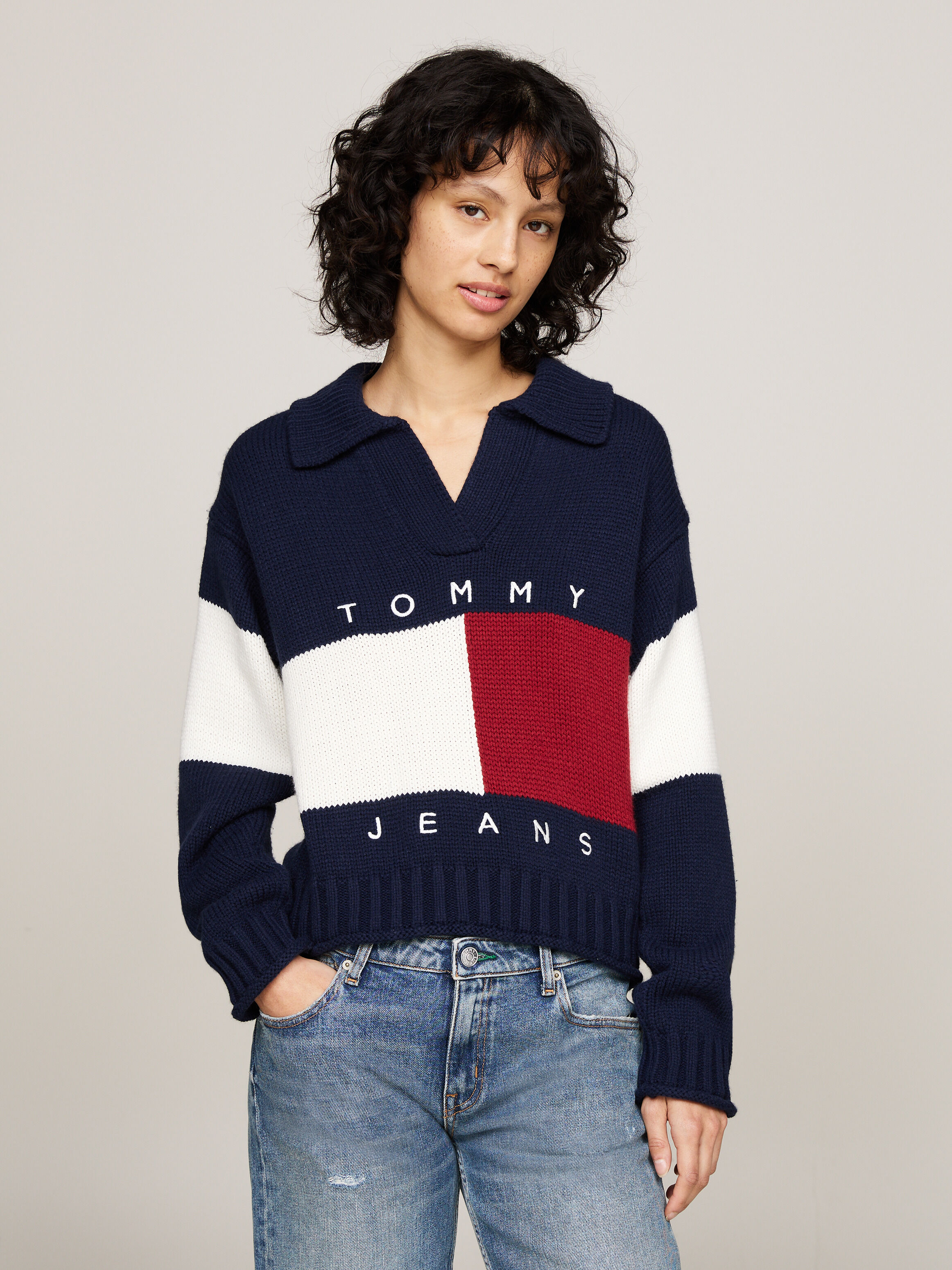 Navy boxy jumper sales