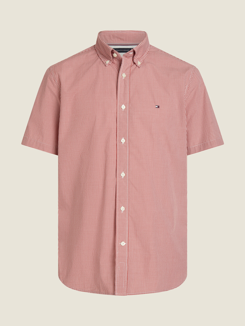 Micro Gingham Check Button Down Short Sleeve Shirt, Red Check, hi-res