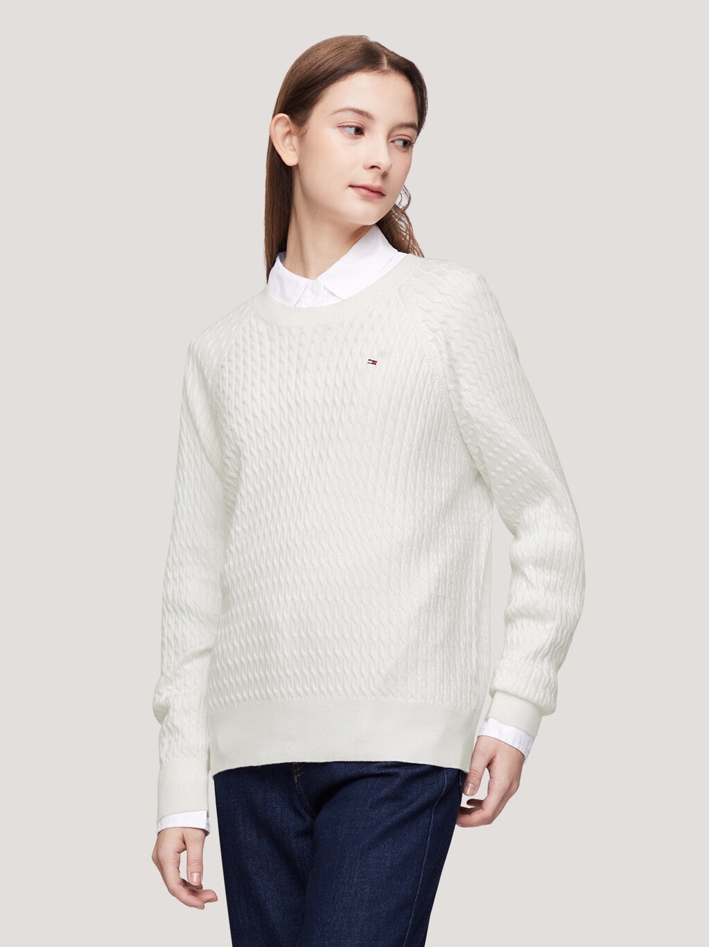 Cable Knit Relaxed Fit Jumper, Ecru, hi-res