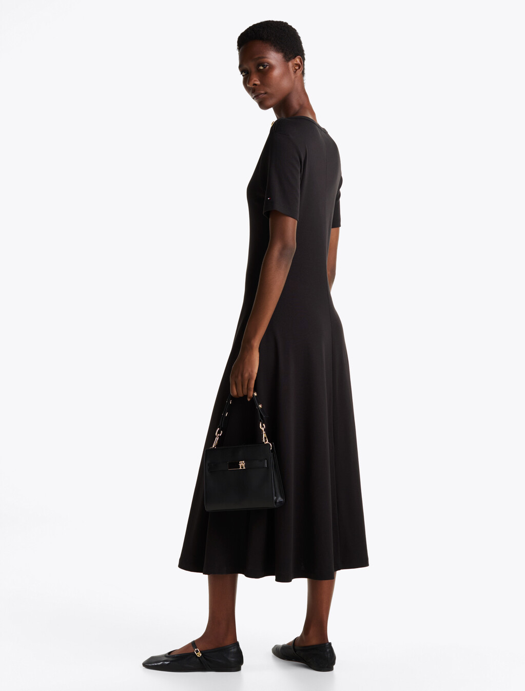Midi Fit And Flare Dress, Black, hi-res