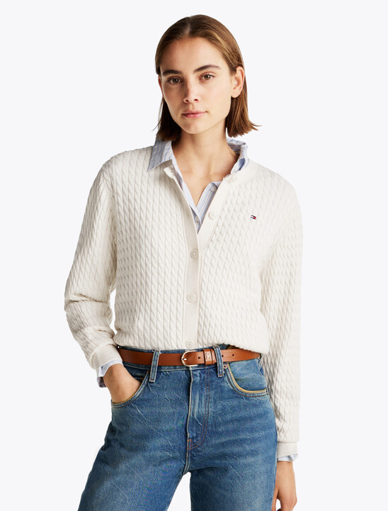 Cable Knit Crew Neck Cardigan