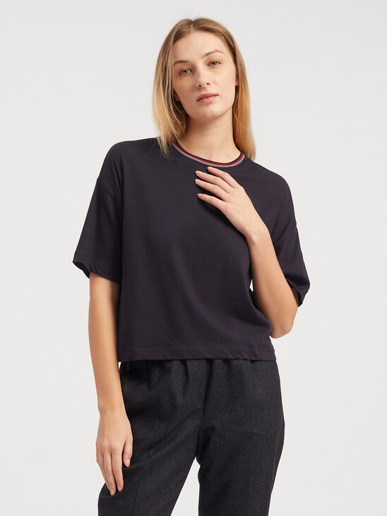 STRIPE NECKLINE RELAXED CROPPED TOP