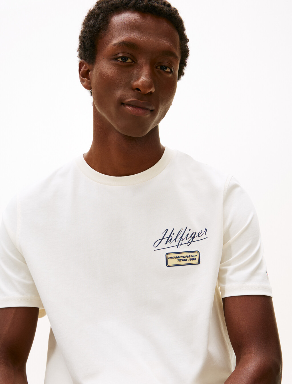 Textured Logo Crew Neck T-Shirt, Ivory Petal, hi-res