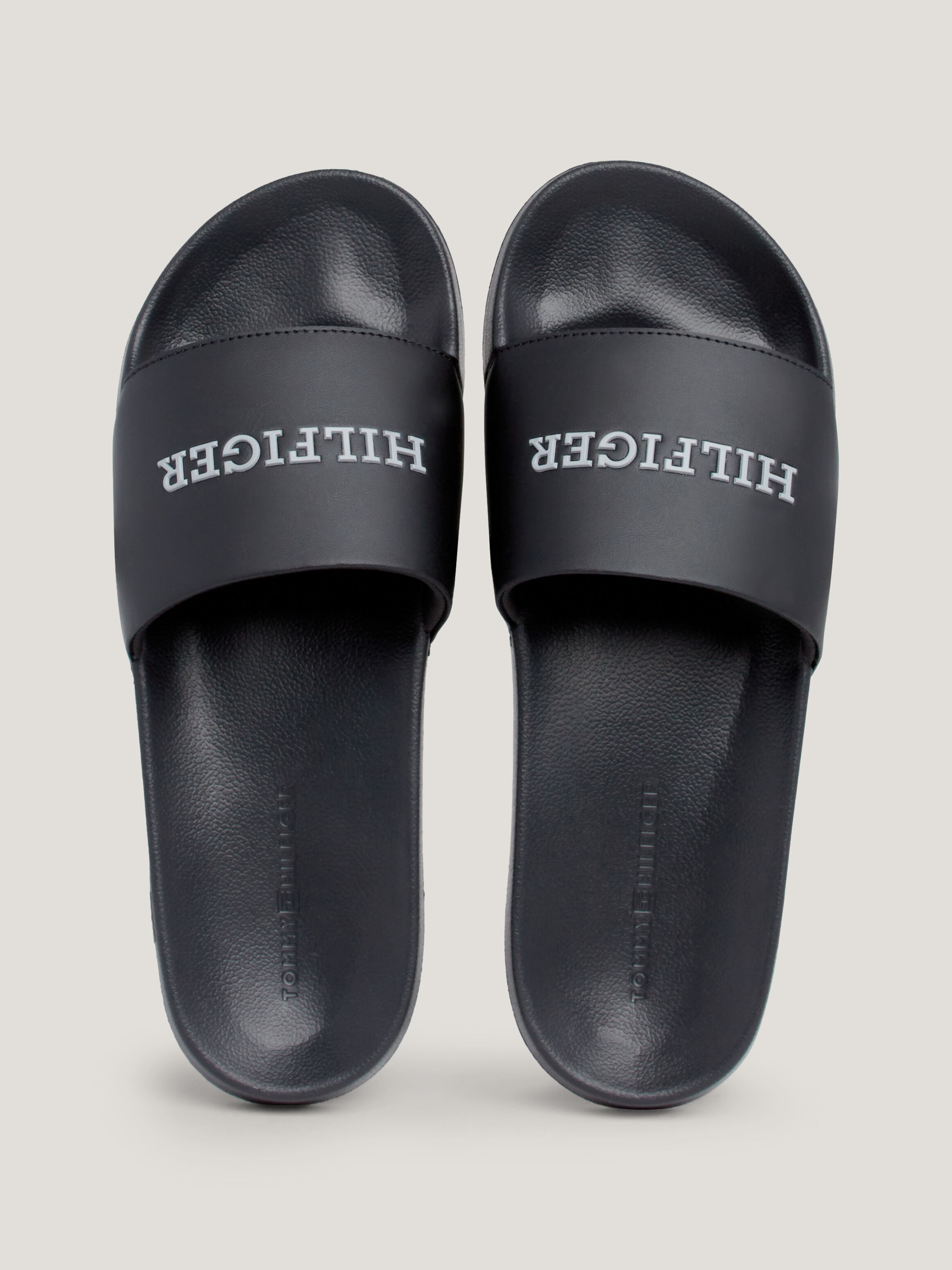 Black and white tommy hilfiger slides sales