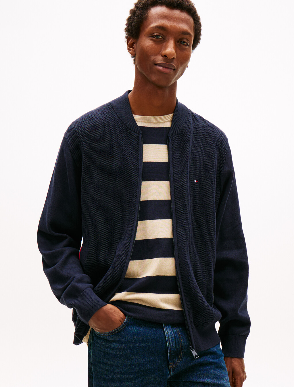 Textured Zip Through Bomber Jacket, Desert Sky, hi-res