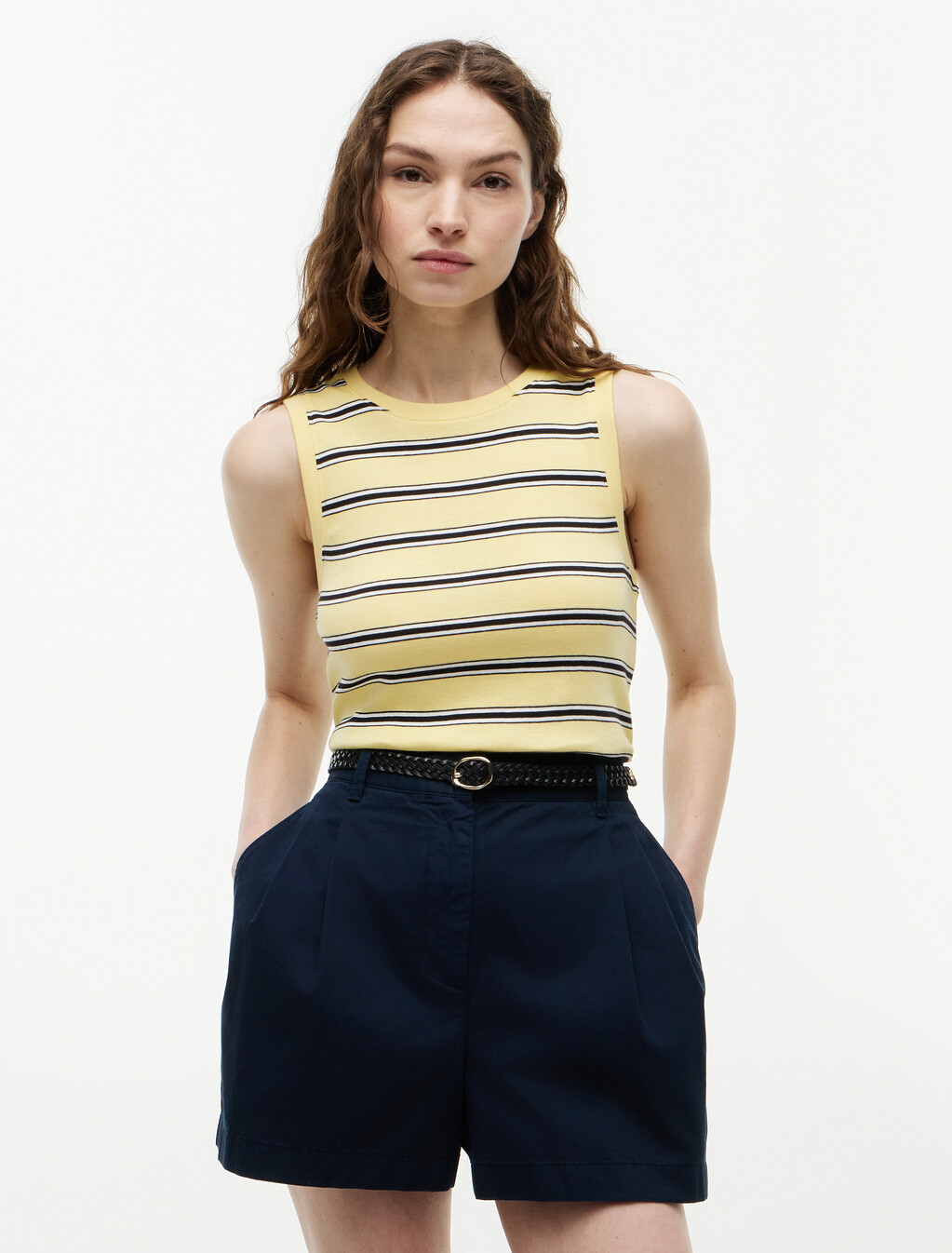 Stripe Slim Crew Neck Tank Top, Multi Stp Citronelle / Ecru / Black, hi-res