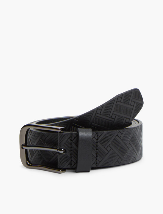 Flag Embossed Square Buckle Leather Belt