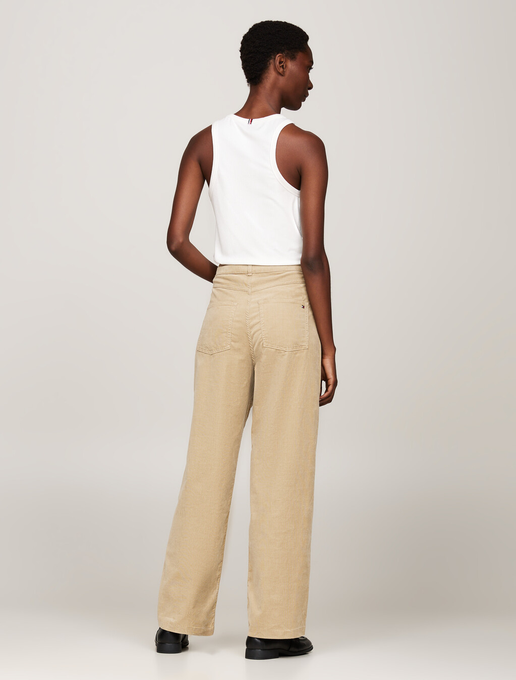 Corduroy Relaxed Straight Leg Trousers, Beige, hi-res