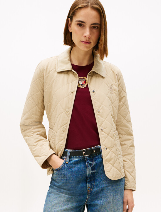Crest Embroidery Padded Quilted Slim Jacket