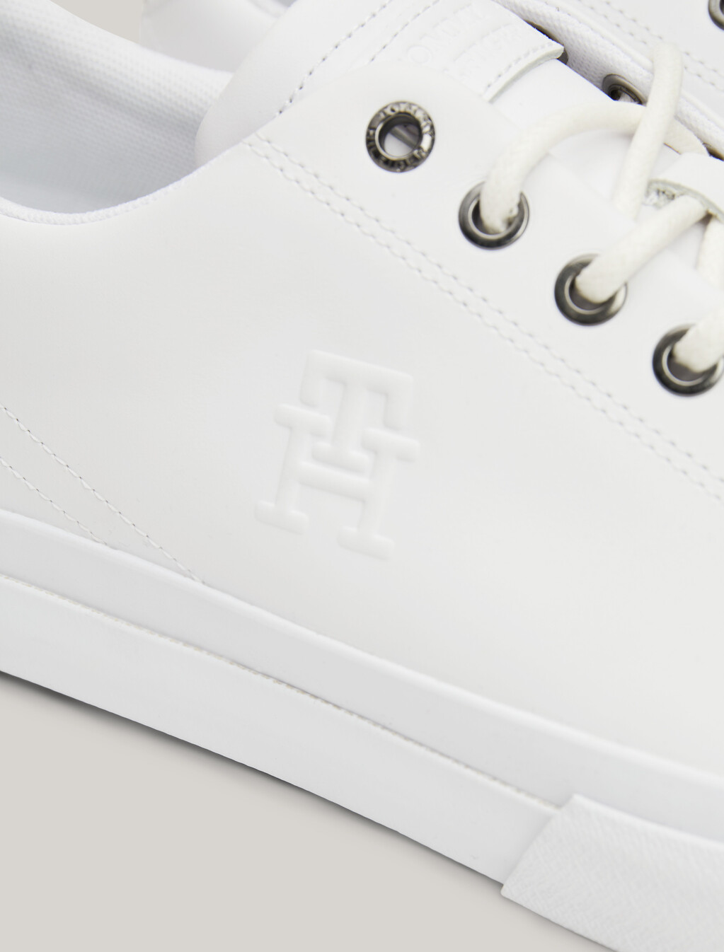 TH Monogram Embossed Leather Trainers, White, hi-res