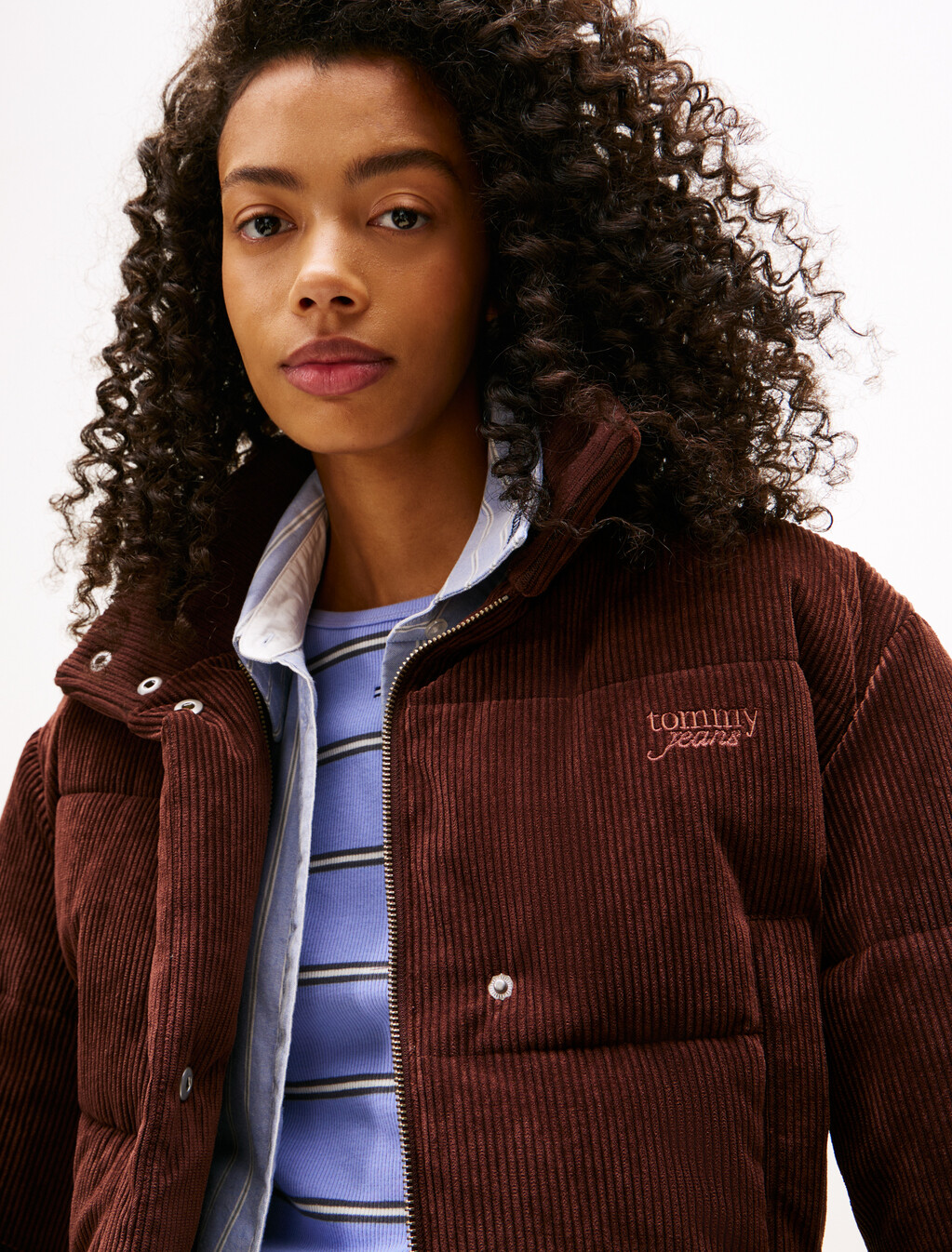 Logo Embroidery Relaxed Corduroy Puffer Jacket, Rich Brown, hi-res