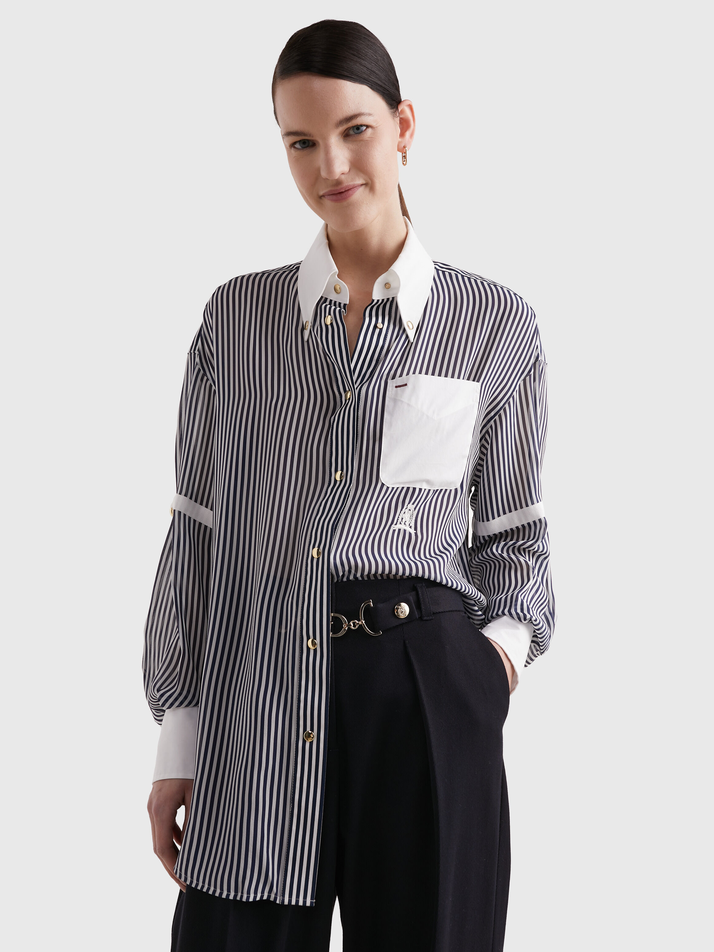 Tommy hilfiger black and white striped shirt sales
