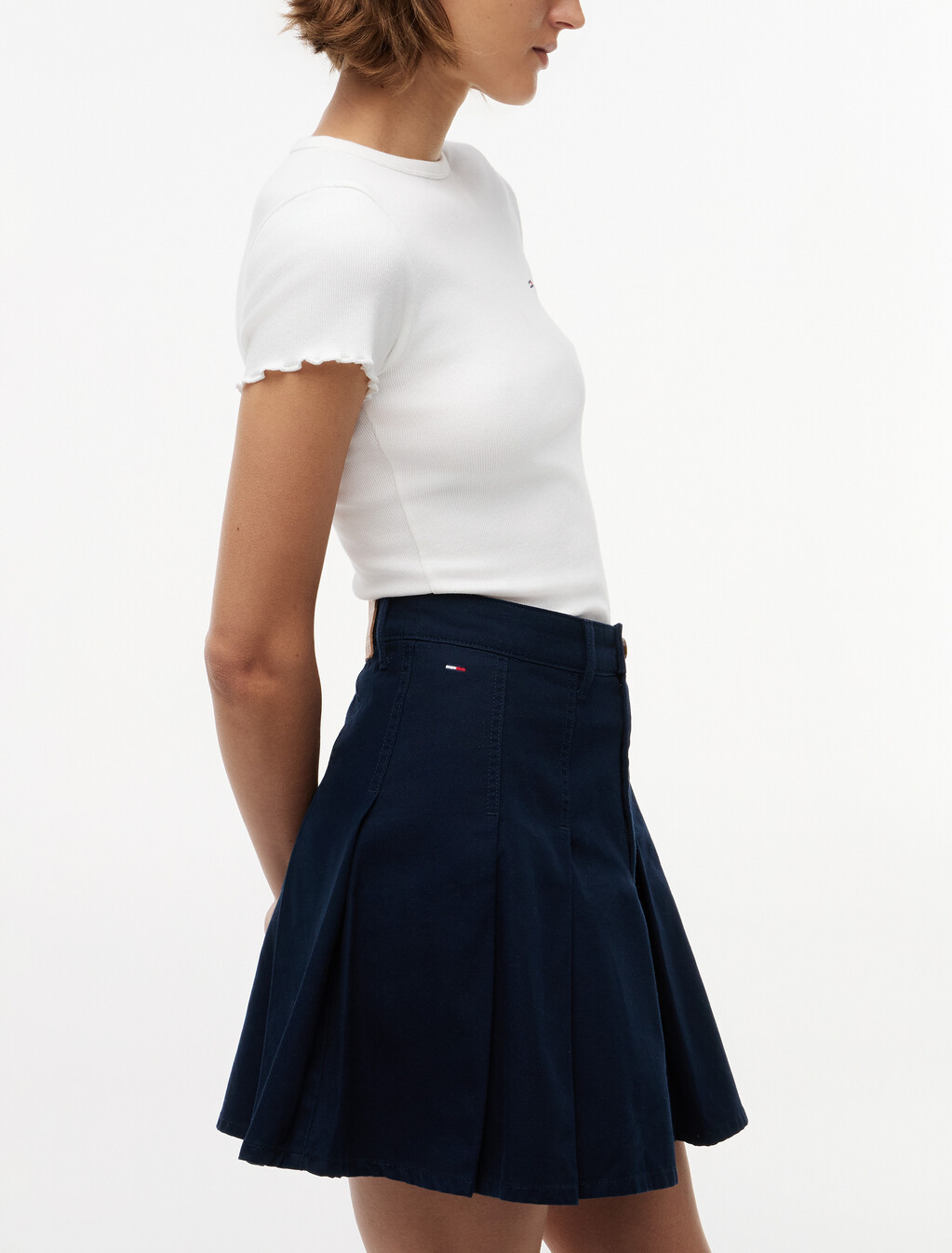 Washed Canvas Pleated Mini Skirt, Dark Night Navy, hi-res