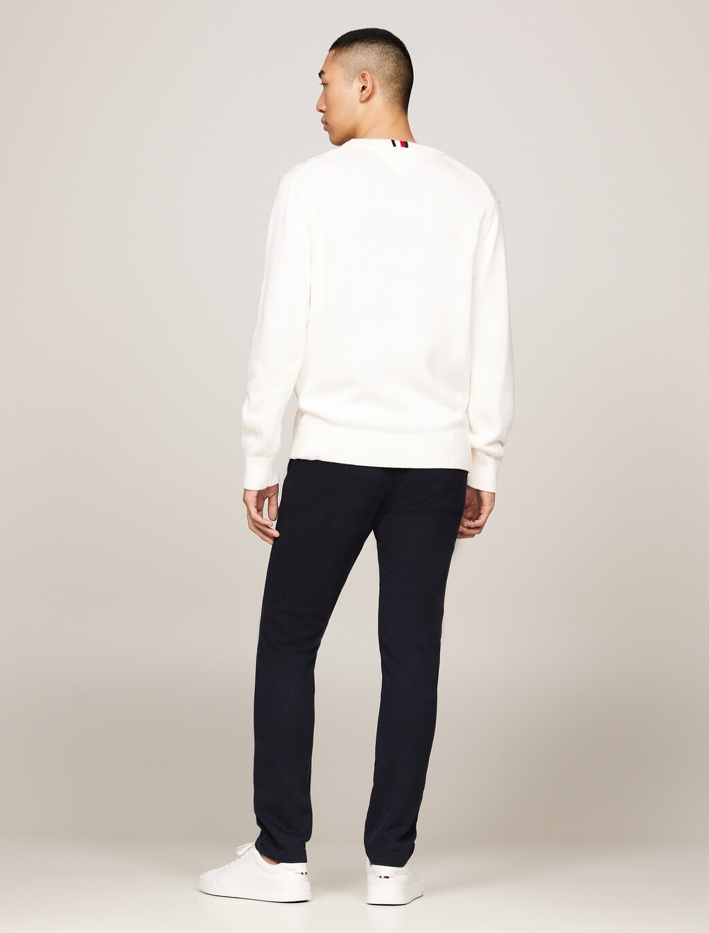 Cable Knit Stripe Flag Relaxed Jumper, Ancient White, hi-res