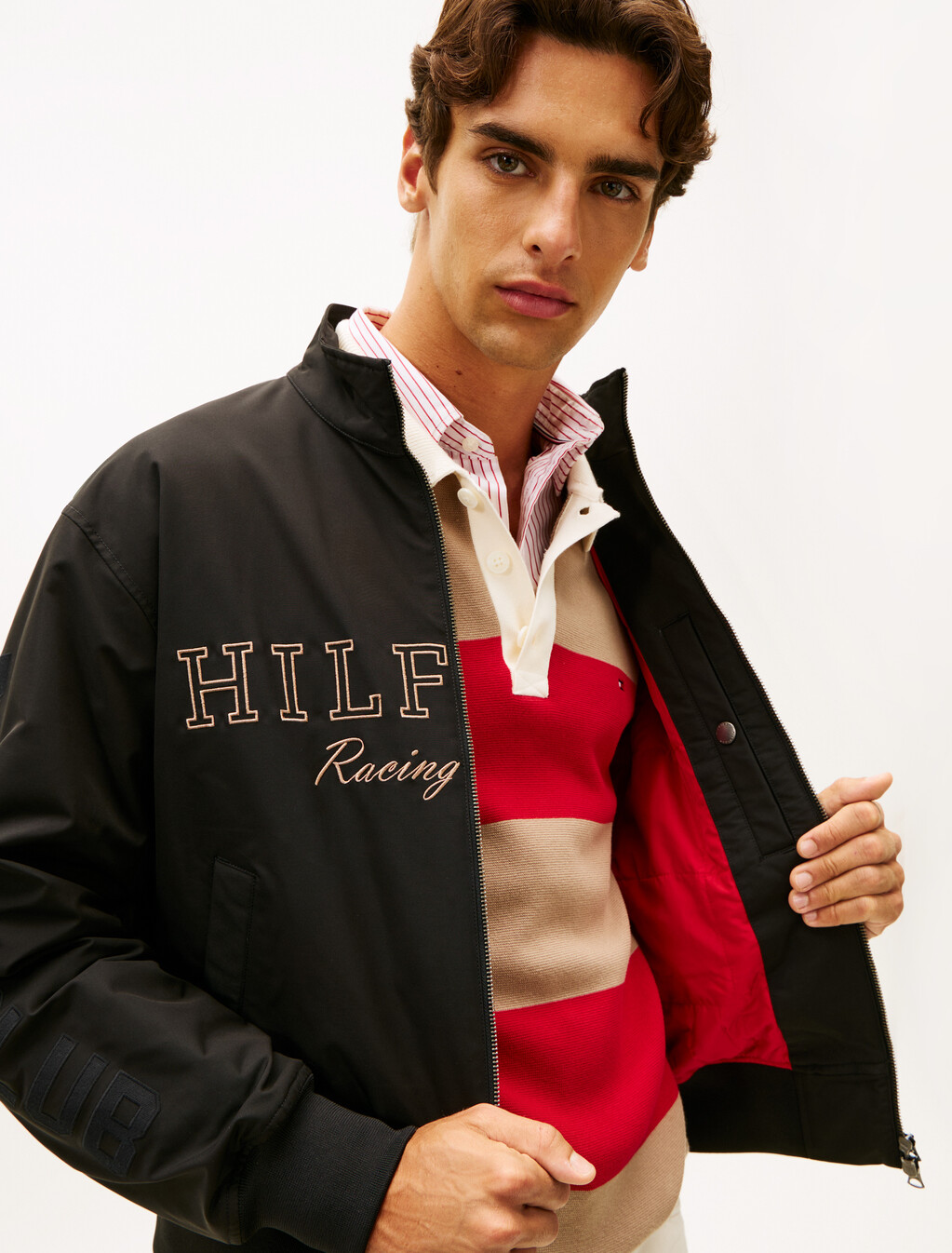 Logo Embroidery Racing Jacket, Black, hi-res