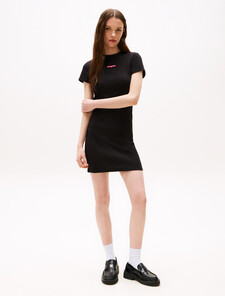Script Logo Rib Knit Mini Dress, Black, hi-res