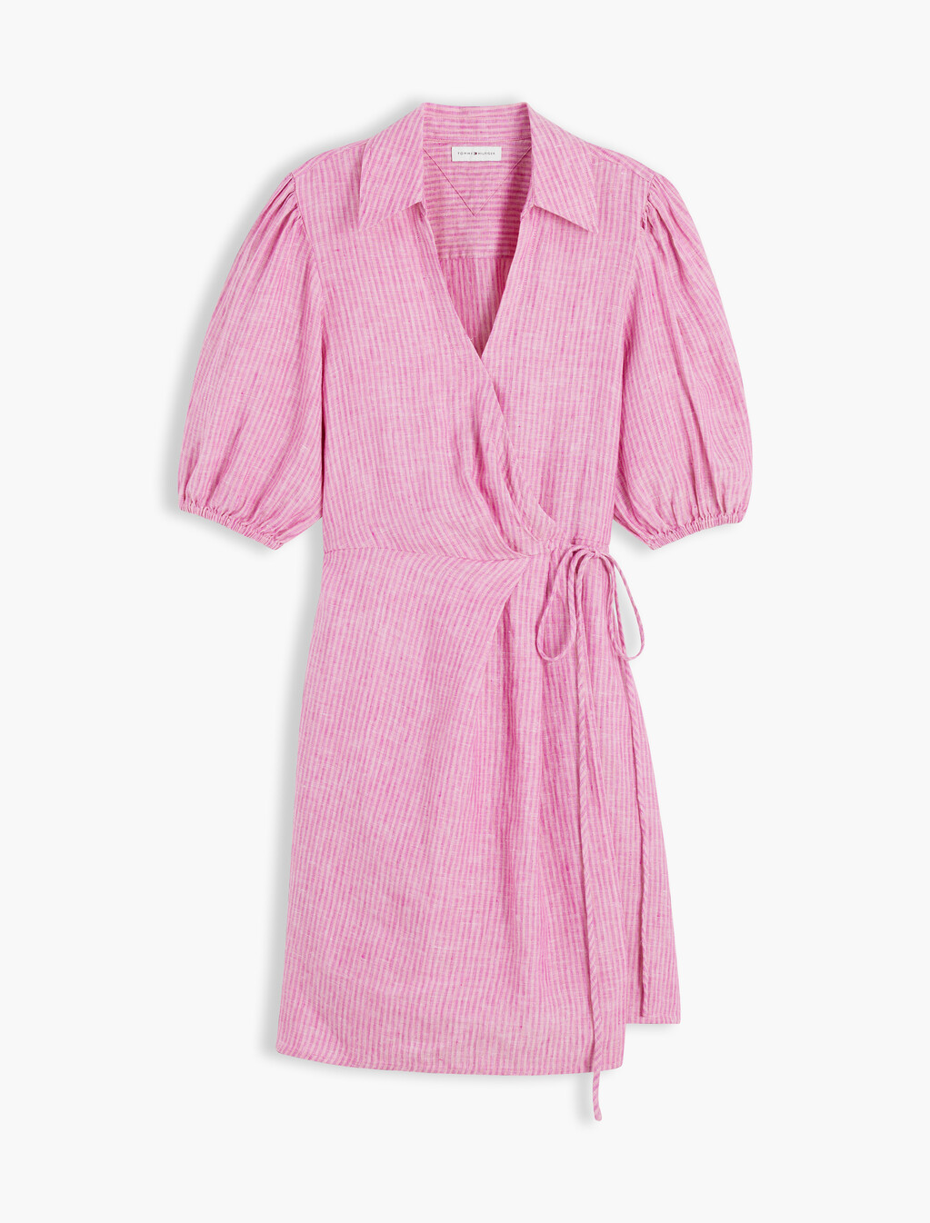 Pure Linen Relaxed Mini Wrap Dress, Mini Classic Pink Stripe, hi-res
