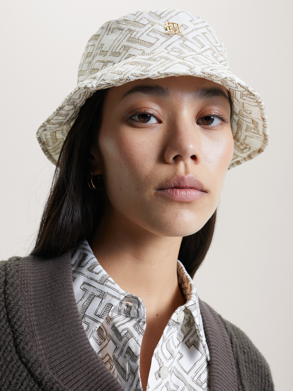 TH Monogram Recycled Bucket Hat, Cashmere Creme, hi-res