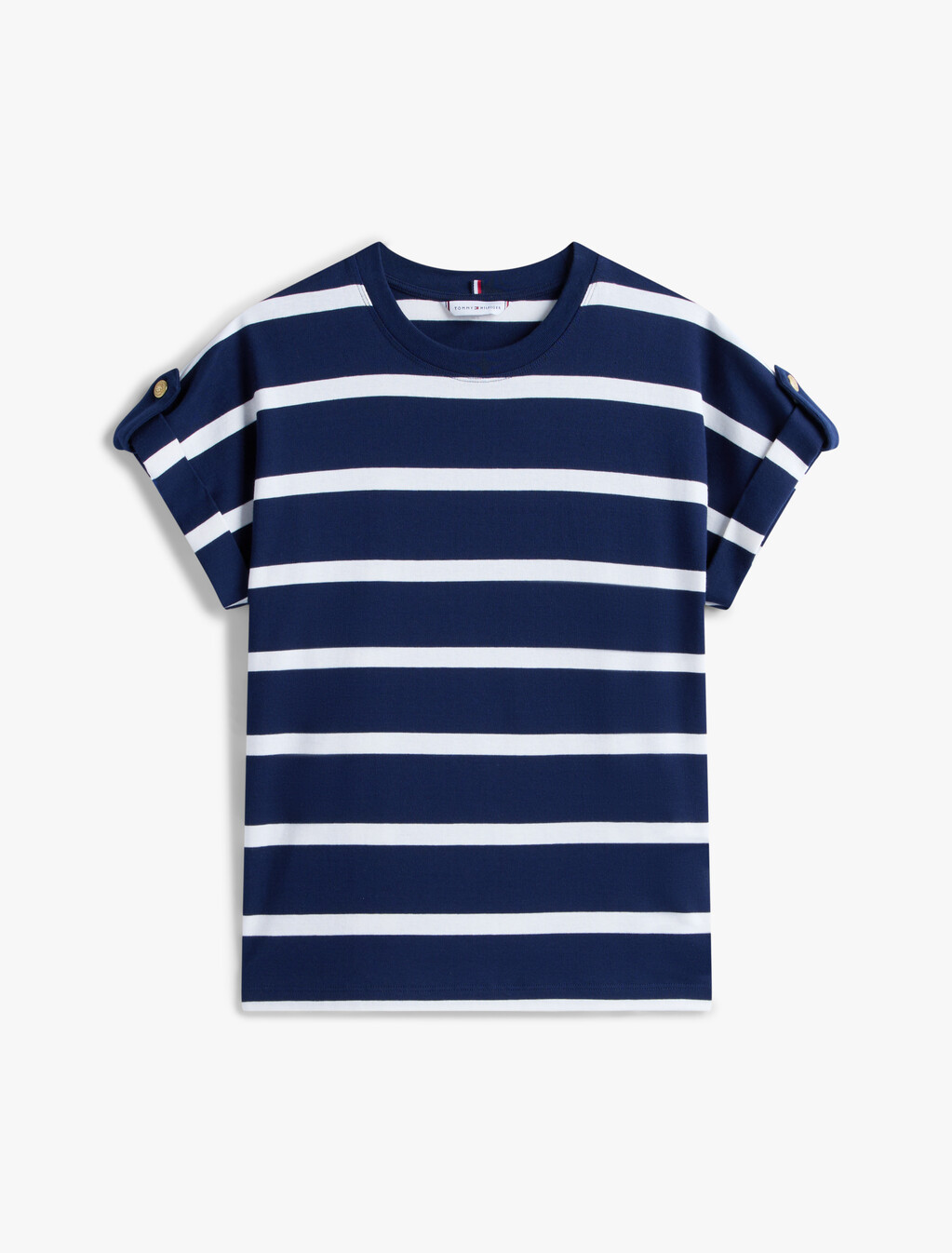 Roll Tab Sleeve T-Shirt, Dark Night Navy/Ivory Silk Stp, hi-res