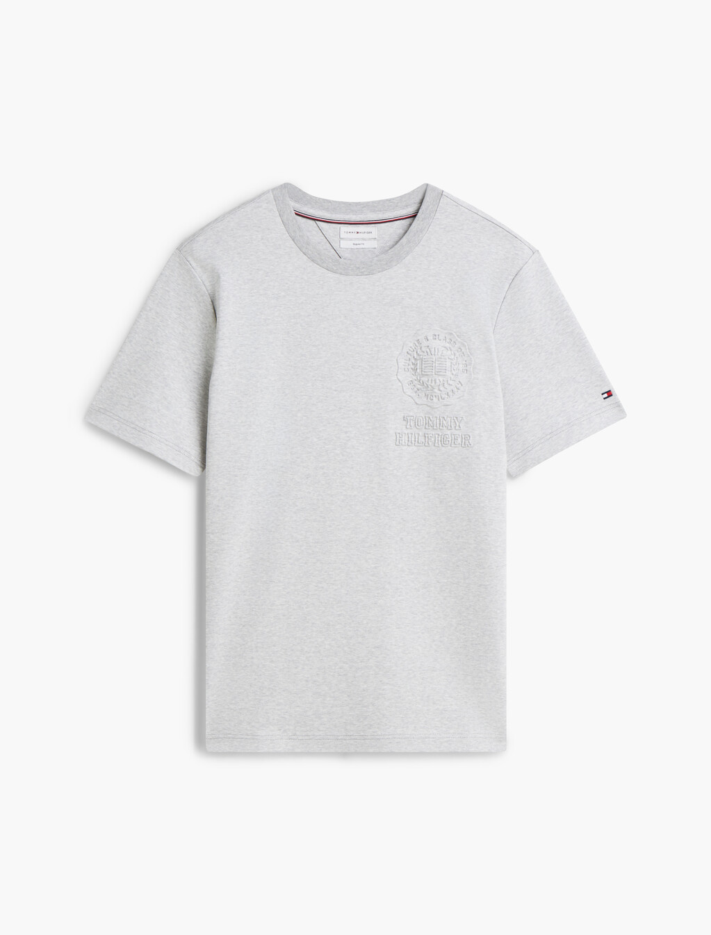 Embossed Logo Interlock Knit T-Shirt, Light Grey Heather, hi-res