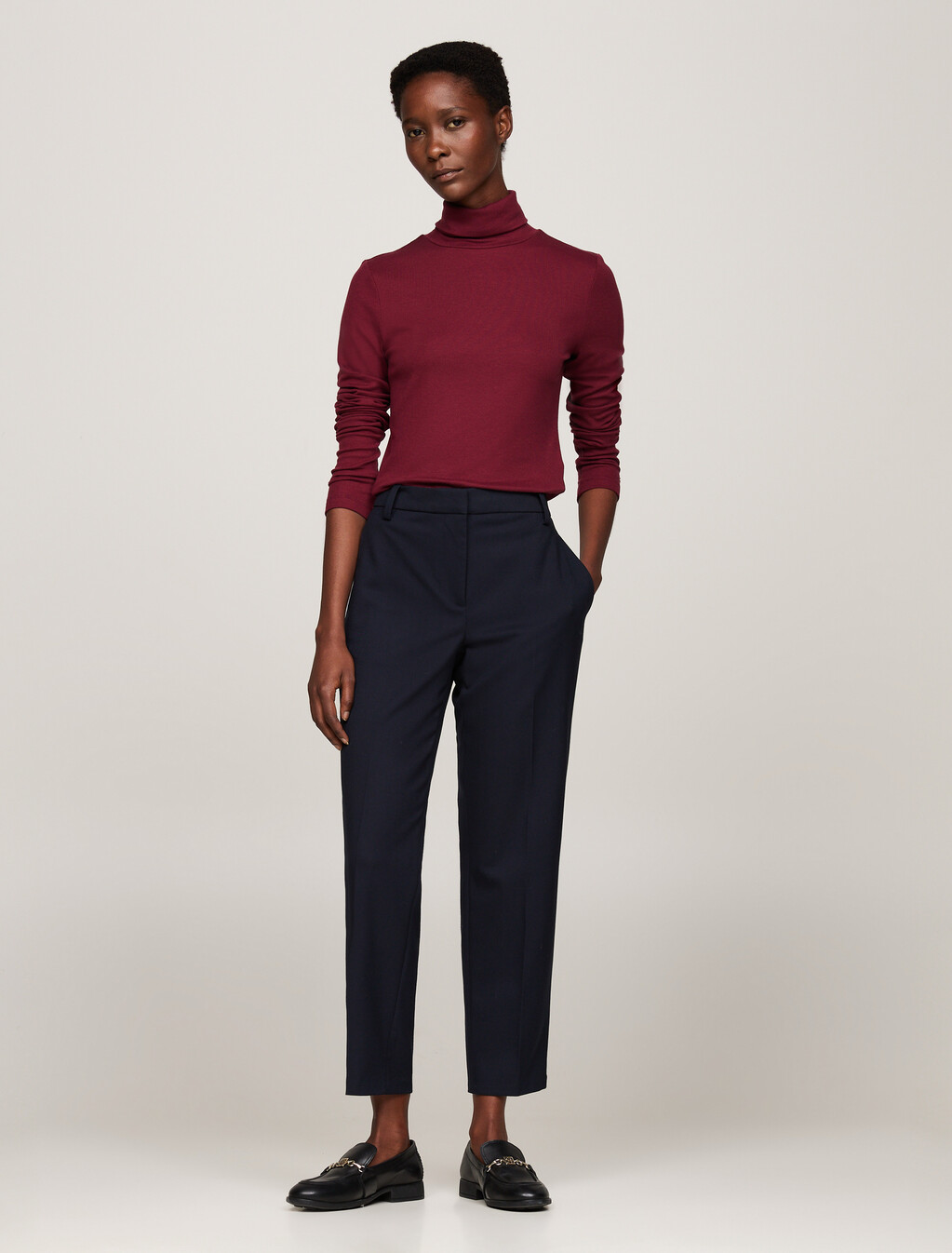 Roll Neck Long Sleeve Slim T-Shirt, Deep Rouge, hi-res