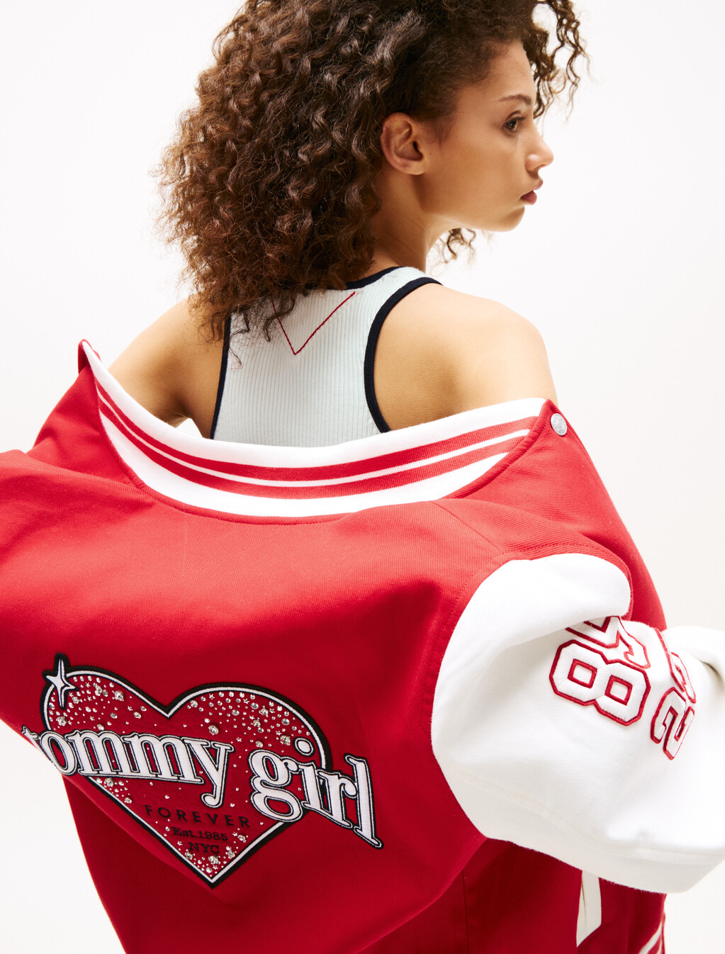 Tommy Girl Cropped Extra Slim Knit Tank Top, Ecru / Desert Sky, hi-res