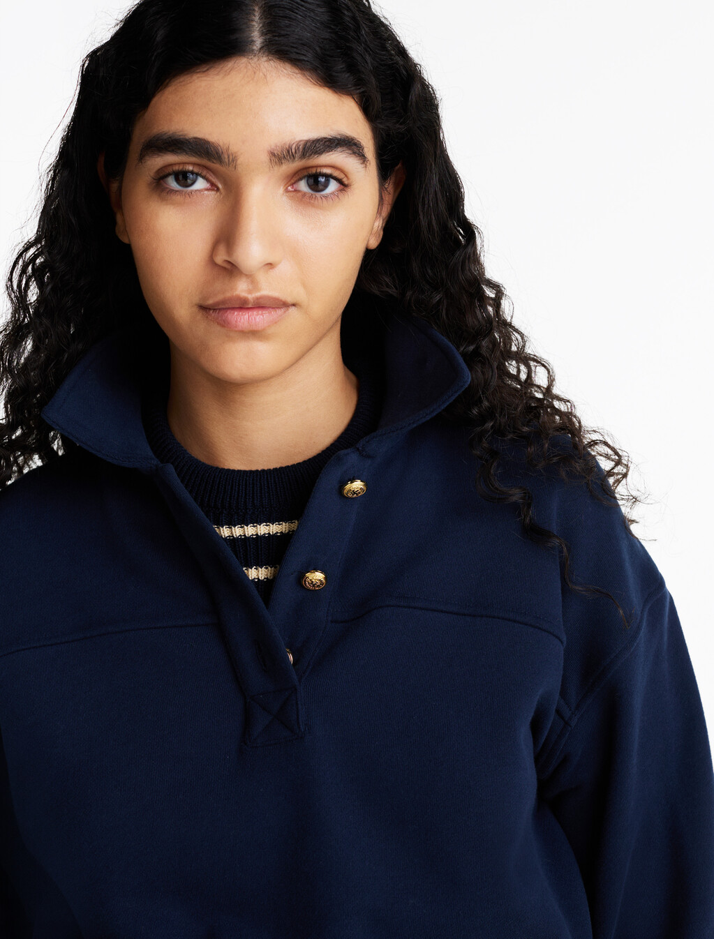 Polo Collar Terry Sweatshirt, Dark Night Navy, hi-res