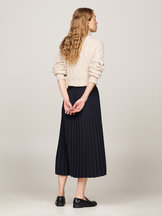 Logo Waistband Pleated Midi Skirt